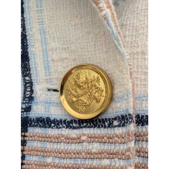 Smythe Portrait Neck Chesterfield Plaid Blazer Sz 8 Check White Brown Blue $695 - Picture 8 of 11